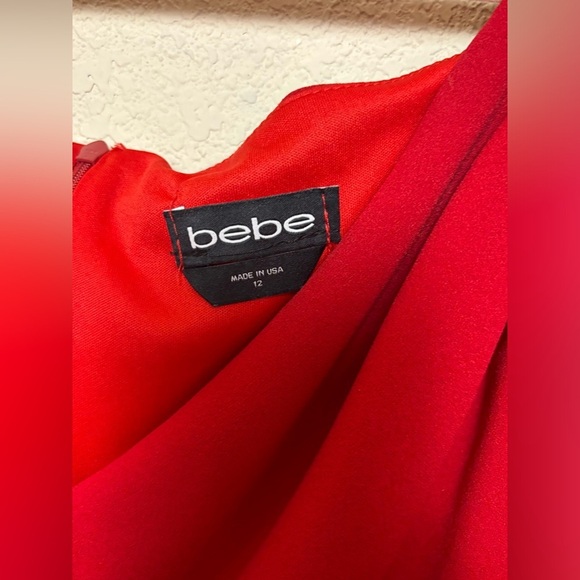 NWT Bebe Lipstick Red Bodycon Cap Sleeve Wrap Front Stretch Sheath Dress 12 - Picture 7 of 8